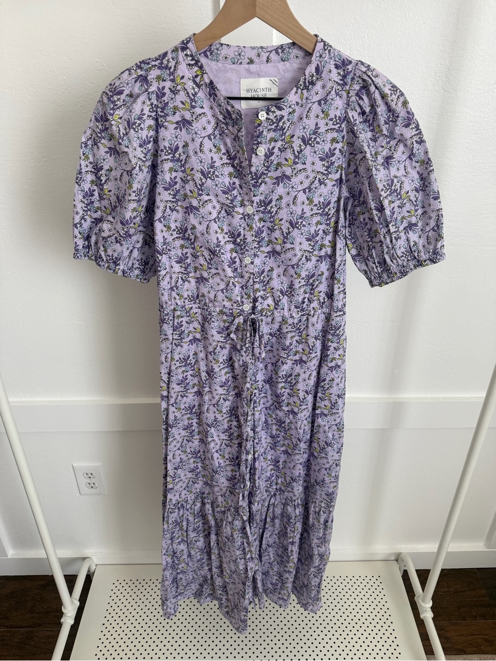 Tuckernuck Hyacinth House Purple Floral Puff Sleeve Midi Dress